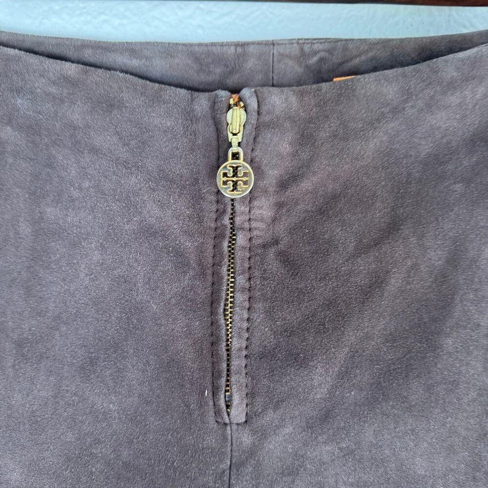 tory burch | brown 100% genuine leather zip flare leg women's luxury pants sz 2 - Picture 4 of 10